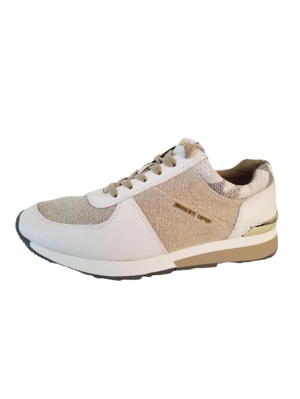 Michael Kors Allie Women's Shoes Trainer Fabric Leather Natural white Size 8.5 M